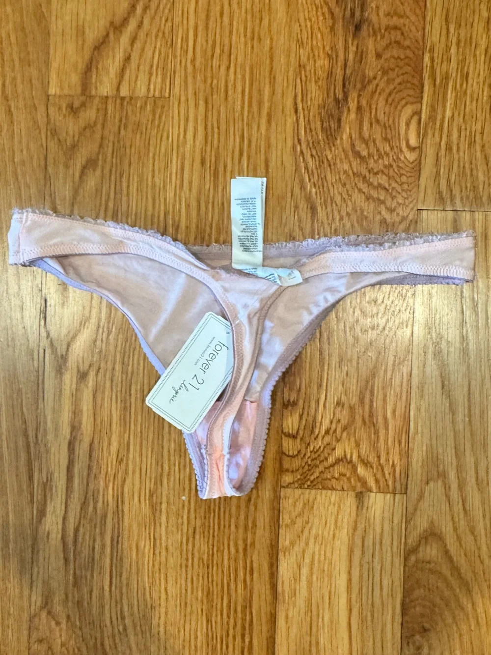 Forever 21 F21 Pink Light Brown Lace Satiny Low-Rise Thong Intimates Small S - Picture 2 of 2